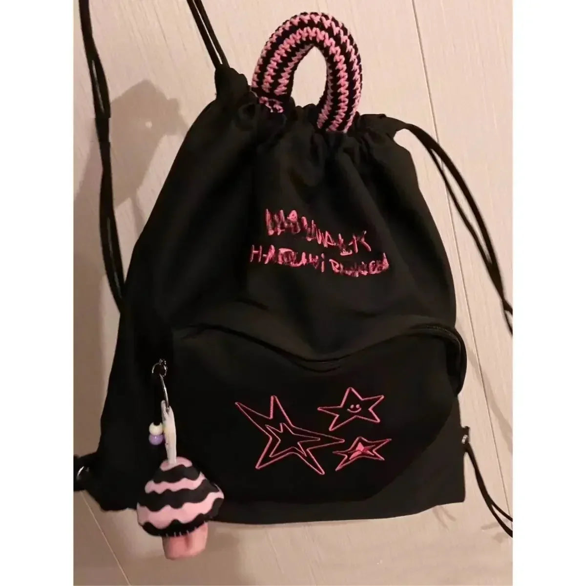 eybag Korean 2024 New Canvas Drawstring Star Women's Backpack Color Blocking Letters Fashion Versatile College Student Schoolbag Ins