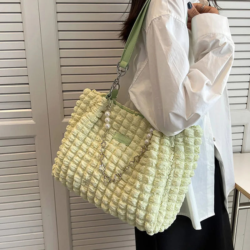 eybag Pleated design cloth bags for women new Casual High capacity tote bag beaded Messenger Shoulder bag ladies big Shopper bag