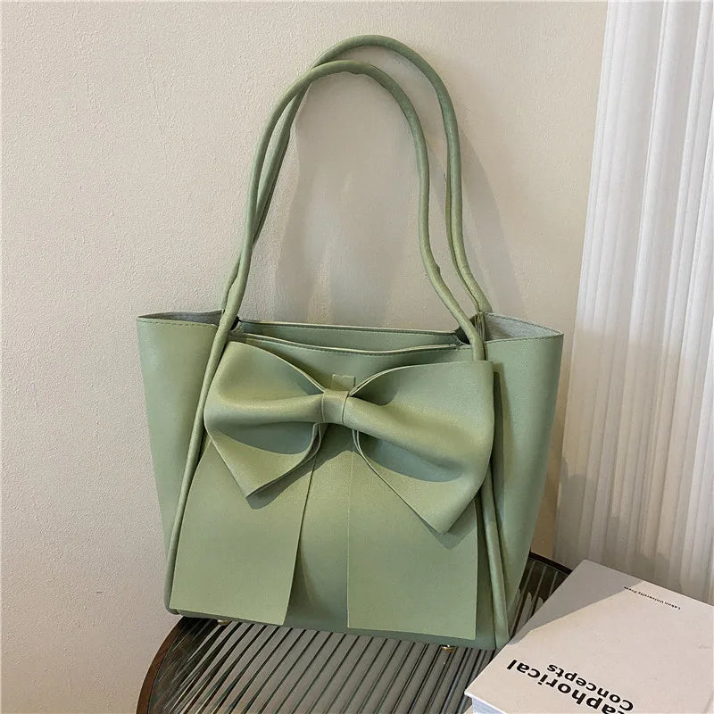 eybag PU Leather Women Tote Bags Large Capacity Fashion Bow Ladies Shoulder Bags Casual Chic All-Match Handbags