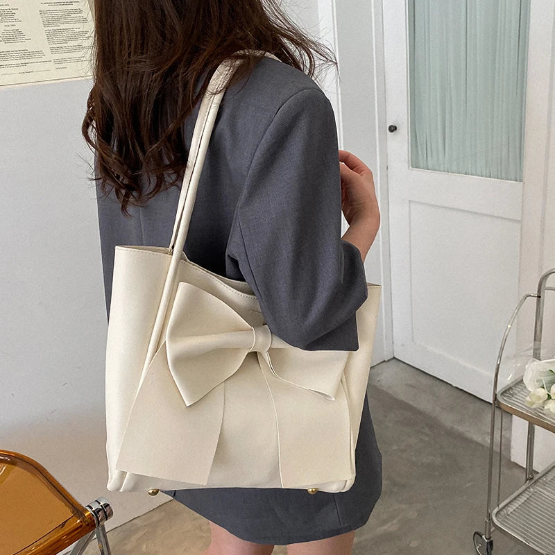 eybag PU Leather Women Tote Bags Large Capacity Fashion Bow Ladies Shoulder Bags Casual Chic All-Match Handbags