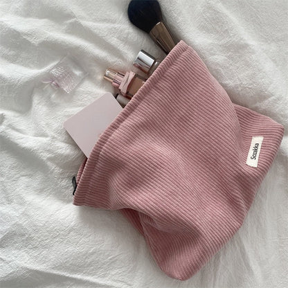 Lkblock Corduroy Women Cosmetic Bag Cotton Cloth Makeup Pouch Hand Travel Bag Lipstick Organizer Cases Fashion Zipper Clutch Phone Purse