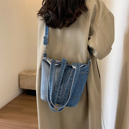 eybag Fashion Denim Bucket Bag Women Shoulder Bag Lady Travel Designer Handbag Female Crossbody Shopper Bag Large Capacity Women's Bag