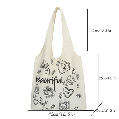 Lkblock Fashion Cute Bookbag Girls Summer Sweet College Kawaii Canvas Shoulder Bag Women Casual Shopping Bag Art Make Up Bag