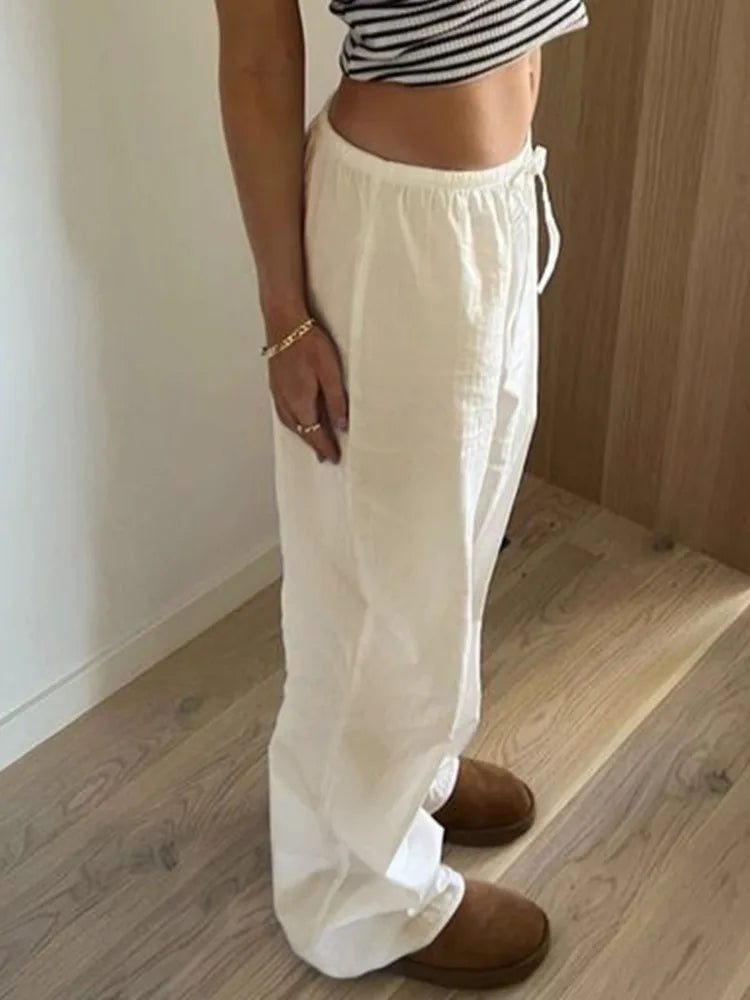 eybag Casual Basic White Pants Women Baggy Low Waist Straight Trousers Solid Color Thin Wide Leg Pantalones Ladies Summer