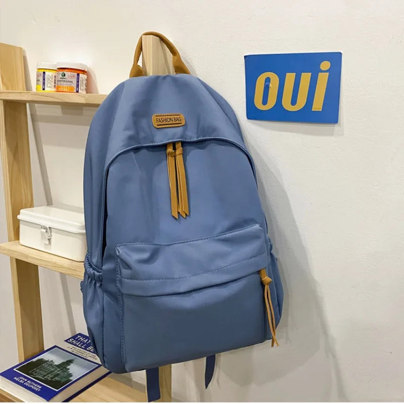 eybag Large-capacity Backpack Female Japanese Backpack Solid Color Junior High School Student Canvas Schoolbag Laptop Backpack