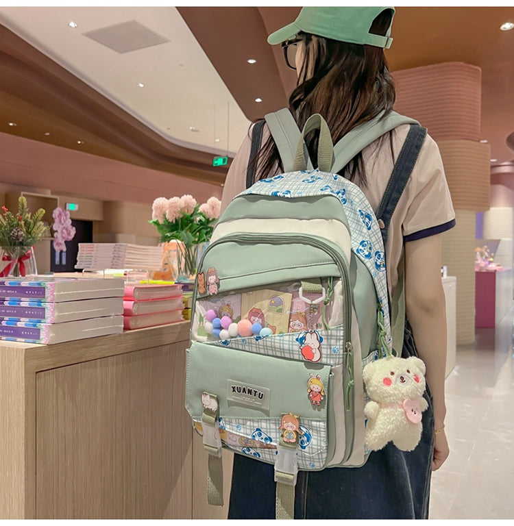 eybag Multi-pocket Transparent PVC Nylon School Backpack For Girls Large Female Travel Casual Schoolbag Patchwork Mochila Bolsa