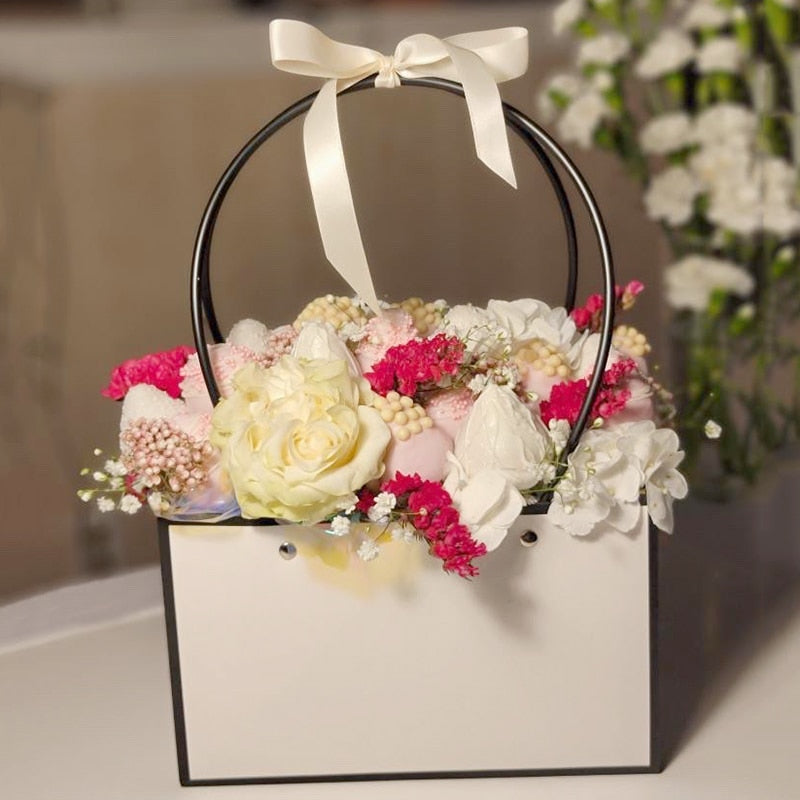 eybag Portable Flower Box Kraft Paper Handy Gift Bag With Handhold Wedding Rose Party Gift Box Packaging Cardboard Box Bag For Wedding