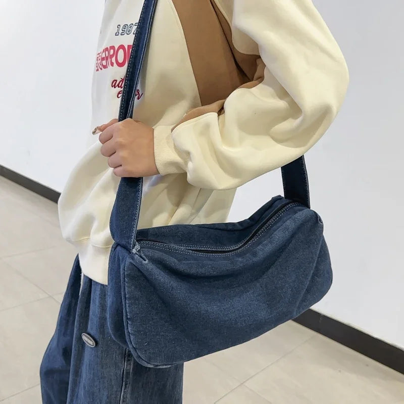 eybag Simple Solid Denim Women'S Shoulder Bag Trendy Cool Female Student Daily Travel Crossbody Bag Fashion Female Mobile Phone Bag