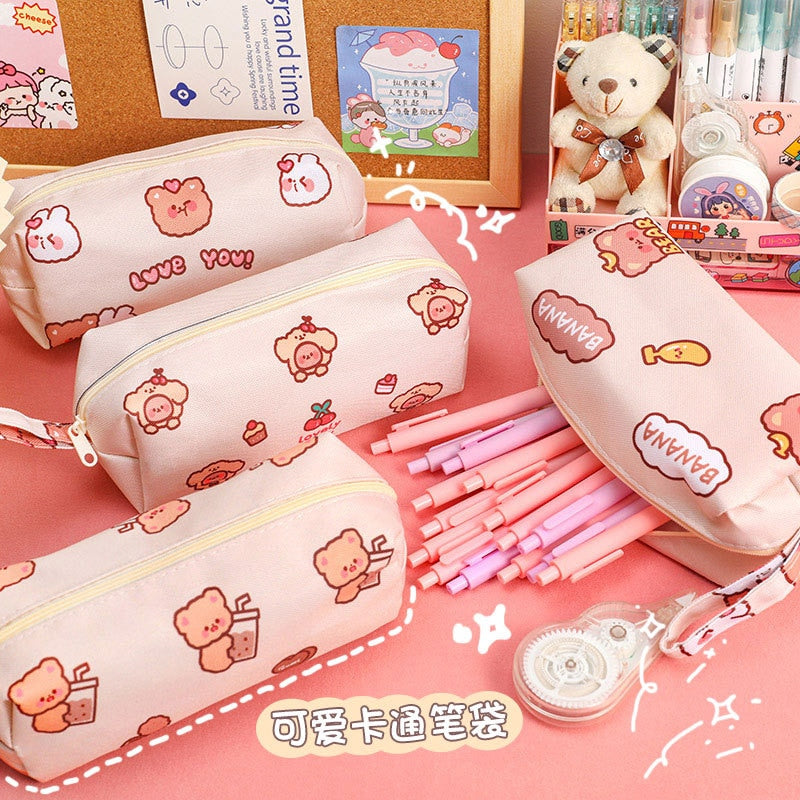 eybag Cartoon Little Bear Canvas Pencil Case Large Capacity Pencil Case Desktop Stationery Organizing Storage Bag