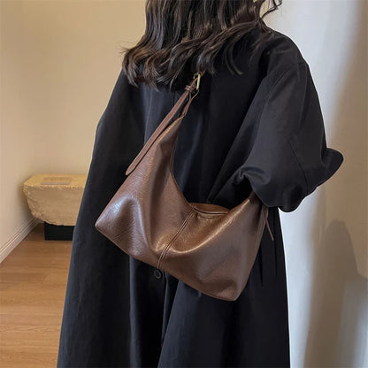 eybag Women's Vintage Design Hobo Bags Large Capacity Crossbody Shoulder Bag For Ladies Casual Solid Genuine Cowhide Half Moon Bags