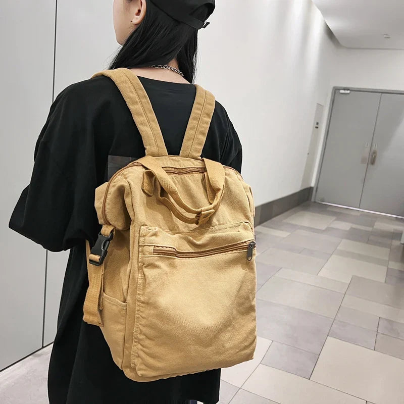 eybag Solid Canvas Women Backpack Double Handle Leisure Female College Student Backpack Unisex Laptop Bag Girl Travel School Bag