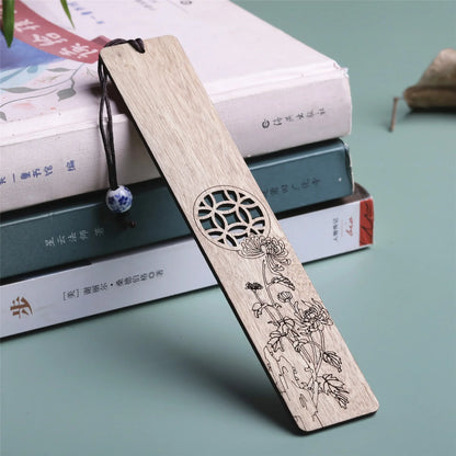 eybag Simple Carving Wooden Bookmarks Chinese Style Plum Orchid Bamboo Pattern Book Mark Reading Tools Vintage Stationery Supplies