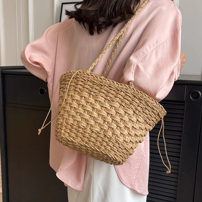 eybag Summer straw bag for women Large Capacity Woven Handmade Handbag Lady Tote Vacation Beach Bag Rattan Shoulder Bag Bucket bag