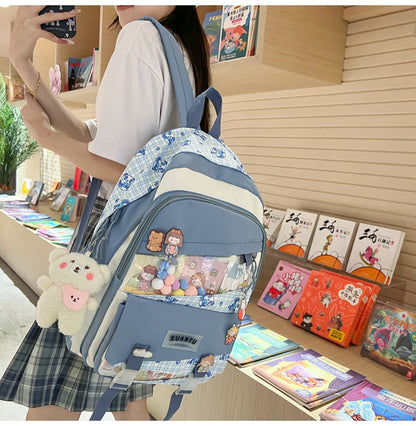 eybag Multi-pocket Transparent PVC Nylon School Backpack For Girls Large Female Travel Casual Schoolbag Patchwork Mochila Bolsa