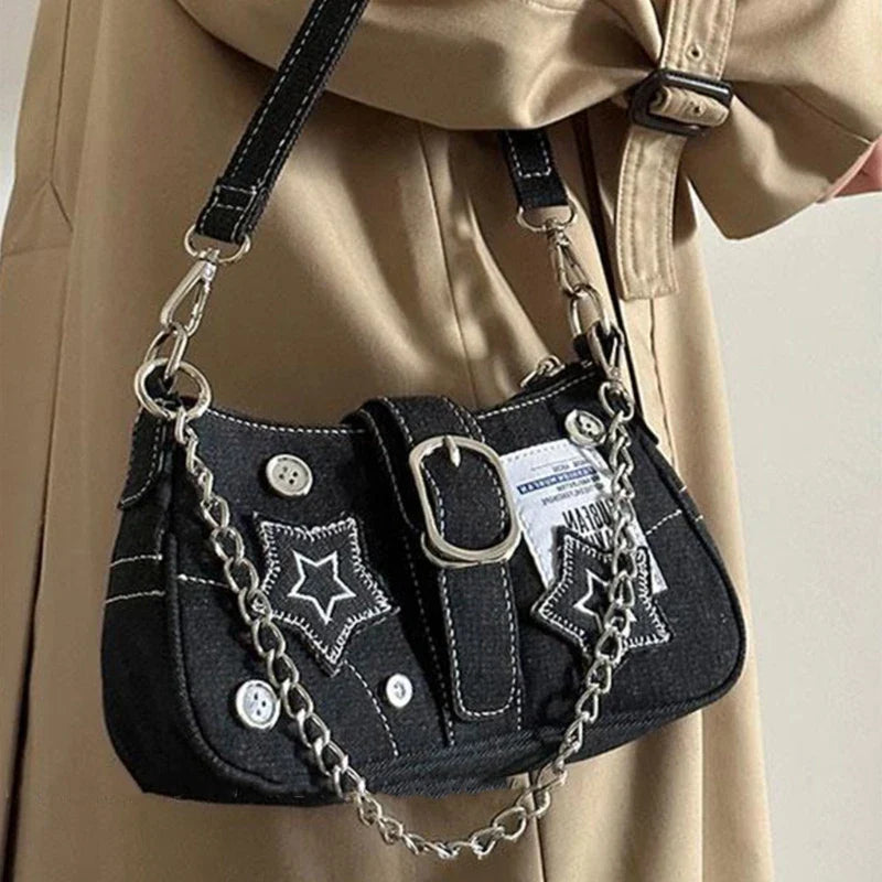 eybag Lightweight Portable Classic Casual Decorative Underarm Bag with Gild Chain Shoulder Bag, Trendy Handbag for Teen Girls, Women