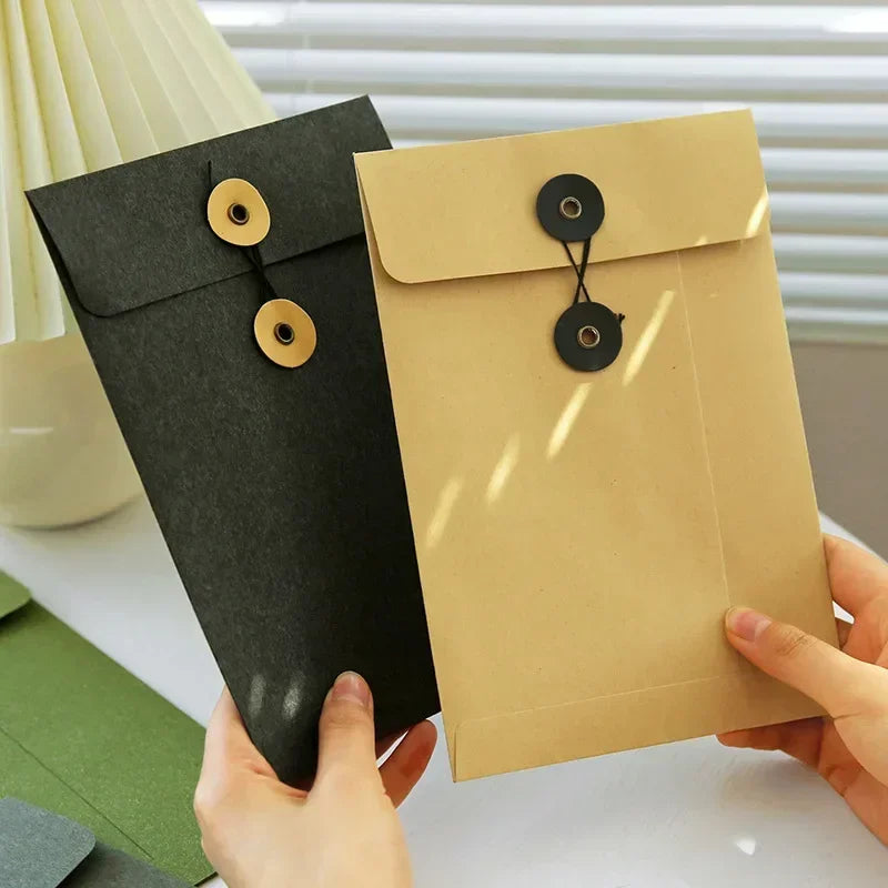 eybag Kraft Paper Envelope Vintage Winding Ticket File Documents Bag with Button String Tie Retro Business Greeting Cards Storage Bag