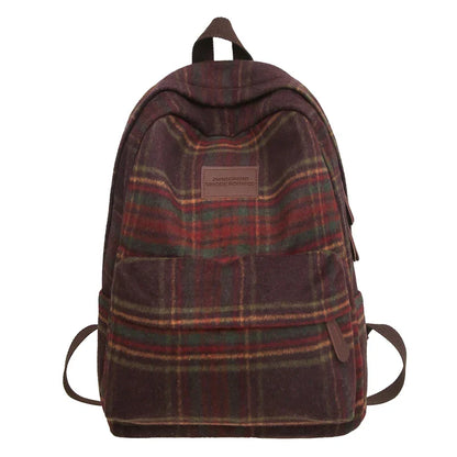 eybag Vintage Plaid Woollen Cloth Women's Backpack Student Book Backpacks for Teenage Girls School Bags Large CapacityTravel Rucksack