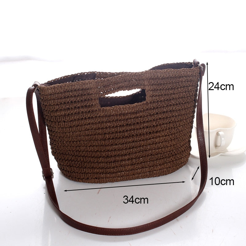 eybag Retro Top Handle Design Crossbody Bag for Women Branded Simple Summer Straw Woven Handbags Female Hollow Basket Shoulder Bags