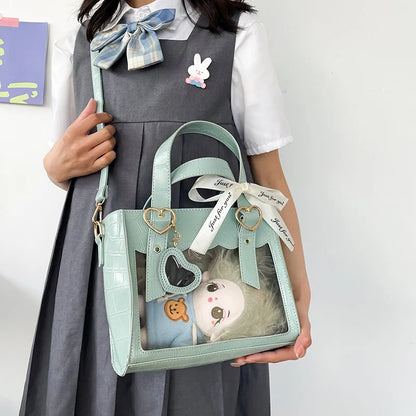 eybag Japanese Elegant PU Leather Handbags and Purse New Transparent Bag 20CM Doll Itabag Girls Fashion Tote Bag Crossbody Bags Women