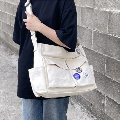 eybag Canvas Student Shoulder Bag Large Capacity Shopping Bags Female Casual Women Tote Solid Color Shoulder Crossbody Bag