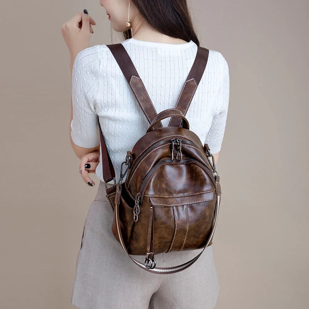 eybag Genuine Leather Backpack Small Women's Backpack Soft High Quality Cowhide Shoulders Bag Fashion Zipper Design Bag