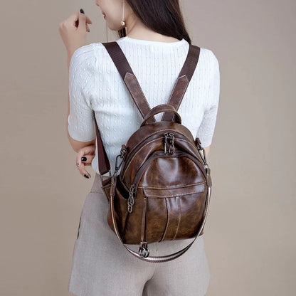 eybag Genuine Leather Backpack Small Women's Backpack Soft High Quality Cowhide Shoulders Bag Fashion Zipper Design Bag