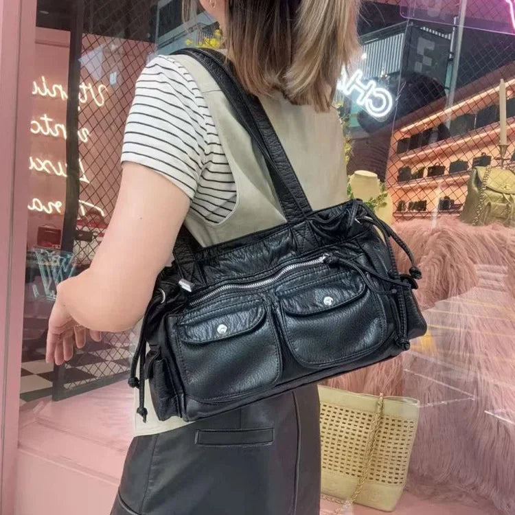 eybag Casual Soft leather Women shoulder bag Y2K female handbag Large capacity bolsa feminina Fashion multipocket ladies big totes