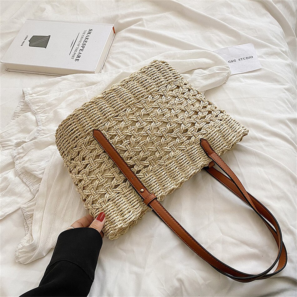 Lkblock Fashion Luxury Weave Tote Bag for Women Trend Female Handbags Design Travel Beach Bags Brand Shopper Straw Shoulder Purses