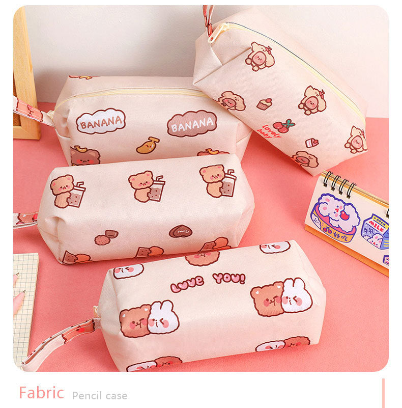 eybag Cartoon Little Bear Canvas Pencil Case Large Capacity Pencil Case Desktop Stationery Organizing Storage Bag