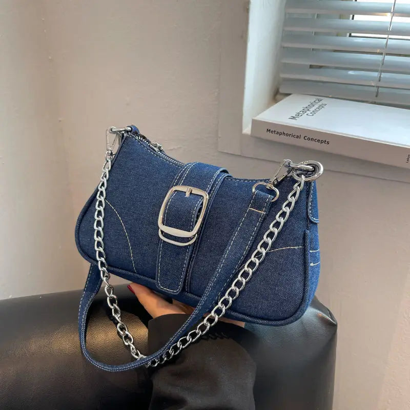 eybag Vintage Denim Women's Shoulder Bag Fashion Ladies Crossbody Bag Chain Small Armpit Bag Handbags Simple Female Underarm Bag Purse