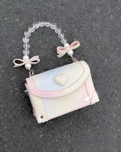 eybag Sweet Pink Messenger Bag Women Fairycore Aesthetic Handle Pearl Chain Crossbody Bags Ladies Harajuku Heart Y2k Hand Bag