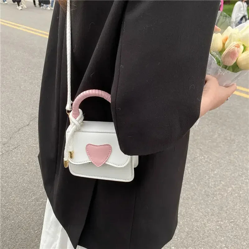 eybag Mini Bags for Women 2024 New Korean Contrast Heart Fashion Shoulder Bag PU Leather Casual Women's Crossbody Bag Mobile Phone Bag