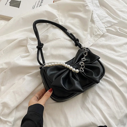 eybag New Design Women's Bag Trend Fashion Bow Pleated Underarm Shoulder Bag Individuality Summer Chains Beading Handbag