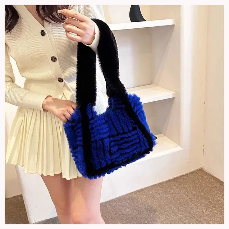 eybag Faux Fur Tote Shoulder Bags Women Tote Handbags and Purses New Solid Plush Messenger Bag High Quality