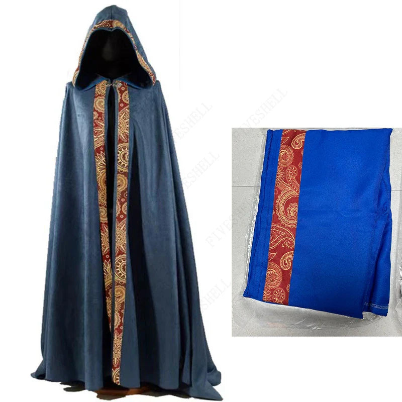 -Halloween Custom Medieval Halloween Cosplay Cloak Hooded Coat Vintage Gothic Cape Coat Long Trench Halloween Cosplay Costume Wizard Cloak