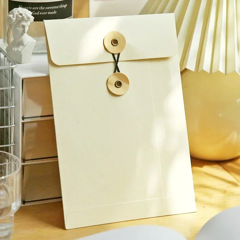 eybag Kraft Paper Envelope Vintage Winding Ticket File Documents Bag with Button String Tie Retro Business Greeting Cards Storage Bag