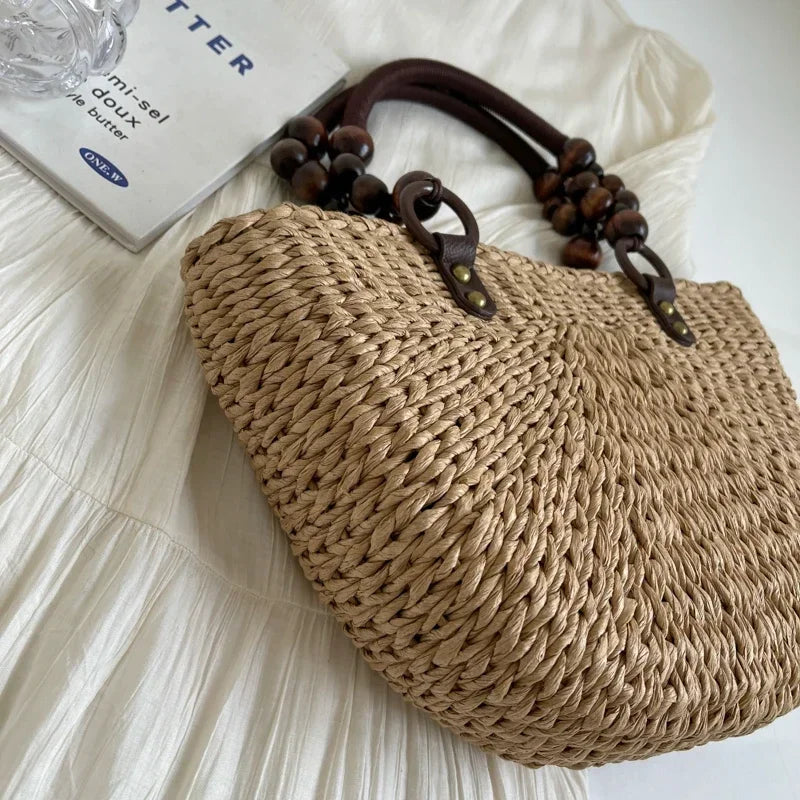 eybag Fashion New Straw Bag Large Capacity 2024 Summer Hand Woven Rural Style Women's Shoulder Bags Versatile Style Trend Handbag