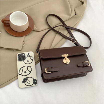 eybag PU Solid Color Single Shoulder Women's Bag Versatile Crossbody Bag Fashionable Retro Small Square Bag