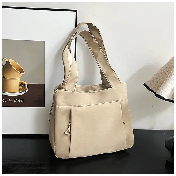 eybag Bright Color Canvas Tote Bag Women Business Commuter Shoulder Bag Multi-Layer Nylon Waterproof Durable Solid Color Handle Bag