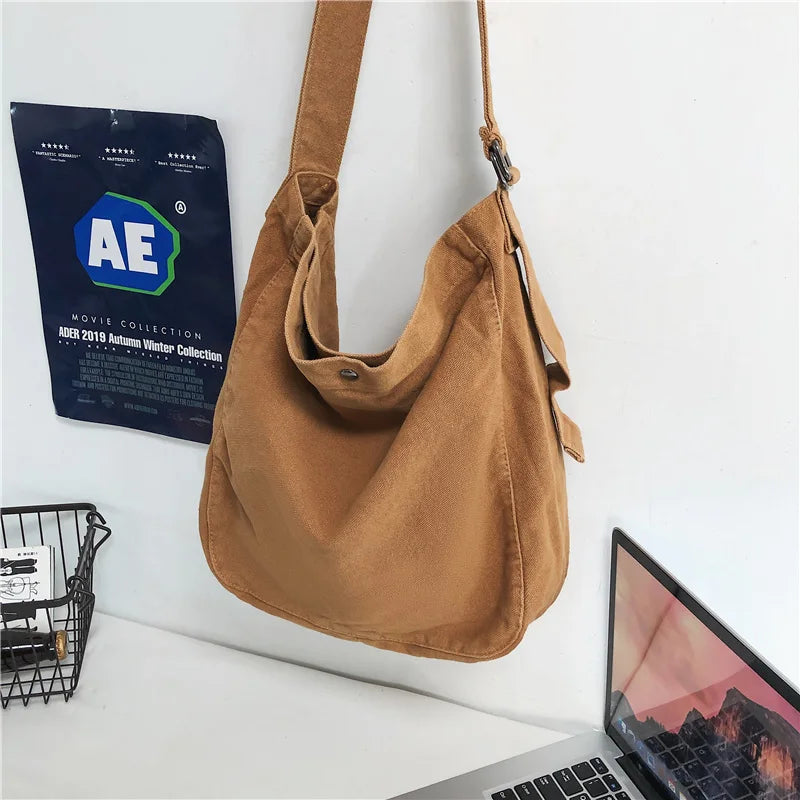 eybag Minimalist Style Solid Shoulder Bags 100% Cotton Unisex Solid Crossbody Bags Canvas Packages South Korea Casual Messenger Bags