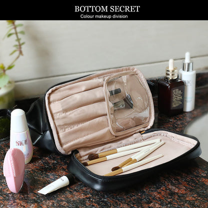 Lkblock Large Makeup Bag Luxury Double Layer Cosmetic Bag Travel Accessories Leather Roomy Organizer Toiletry Pouch for Women Girls