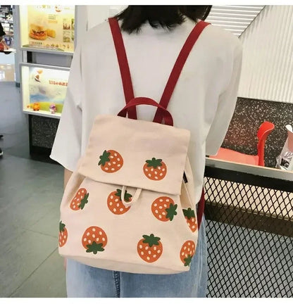 eybag Japanese Cute Strawberry Cartoon Backpack for Girls Canvas Makaron Small Fresh Large Capacity Travel Backpack Ins Shoulder Bag