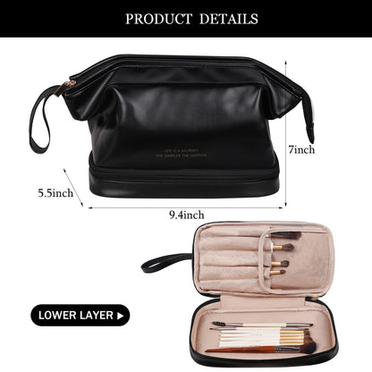 eybag Large Makeup Bag Luxury Double Layer Cosmetic Bag Travel Accessories Leather Roomy Organizer Toiletry Pouch for Women Girls