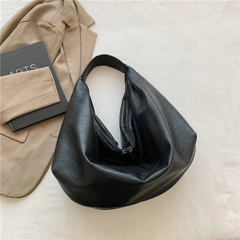 eybag Big Black Shoulder Bags for Women Large Hobo Shopper Bag Solid Color Quality Soft Leather Crossbody Handbag Lady Travel Tote Bag