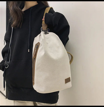 eybag Vintage Style Canvas Backpack Women and Men Unisex Chest Bag Large-capacity Crossbody Bags 3way Shoulder Bag Tote Bucket Bag