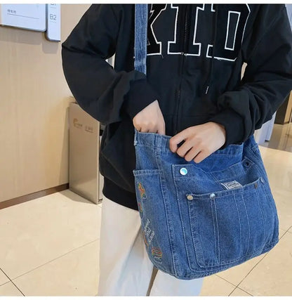 eybag Vintage Denim Handbag Women Retro Grunge Print Punk Casual Crossbody Bags Female Harajuku Y2k Messenger Bag Aesthetic