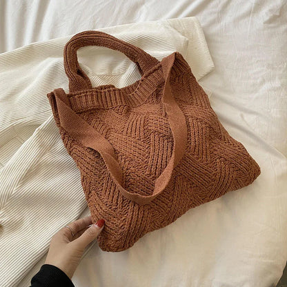 Lkblock Luxury design handbags for women winter wool knitting the tote bag Fashion Shoulder Female bag Women's purses messenger bag