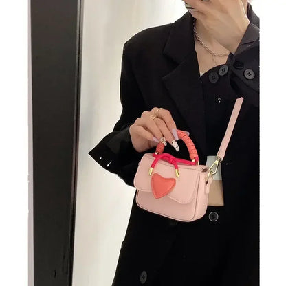 eybag Mini Bags for Women 2024 New Korean Contrast Heart Fashion Shoulder Bag PU Leather Casual Women's Crossbody Bag Mobile Phone Bag