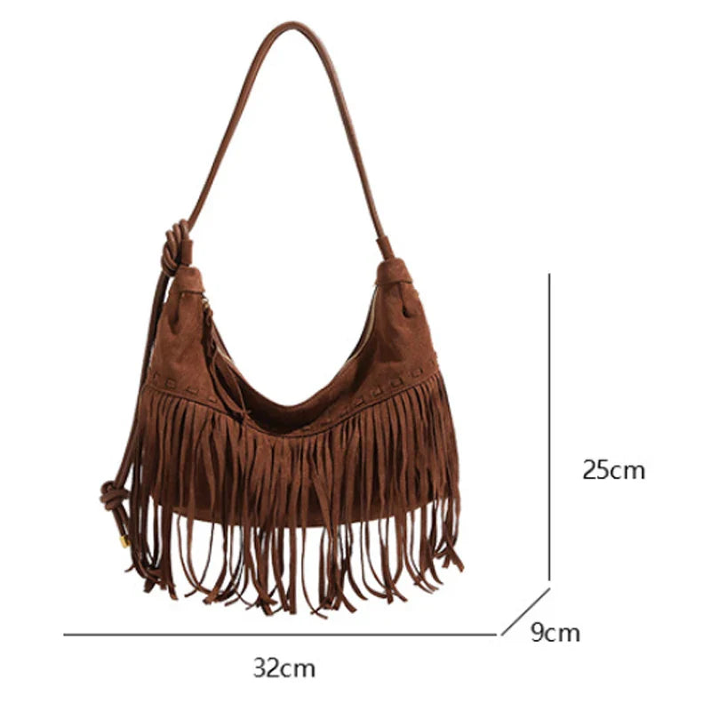 eybag Bohemian Style Women Bag New Frosted Tassel Underarm Bag Large Capacity Shoulder Bag Crossbody Bag