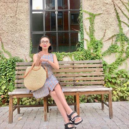 eybag Retro Top Handle Design Crossbody Bag for Women Branded Simple Summer Straw Woven Handbags Female Hollow Basket Shoulder Bags